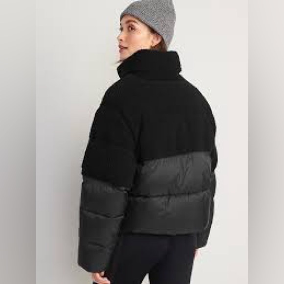 NWOT- Short Sherpa-Paneled Puffer Jacket - Picture 2 of 3